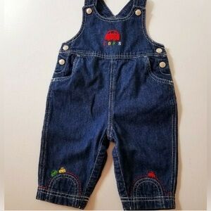 2001 Vintage Gymboree Kids Denim Overalls with Car Embroidery